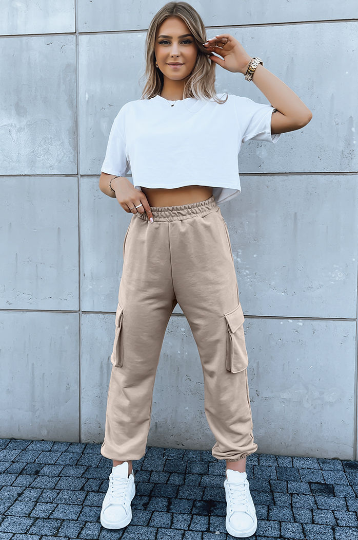 Spodnie damskie dresowe BAGGY beżowe Dstreet UY1607