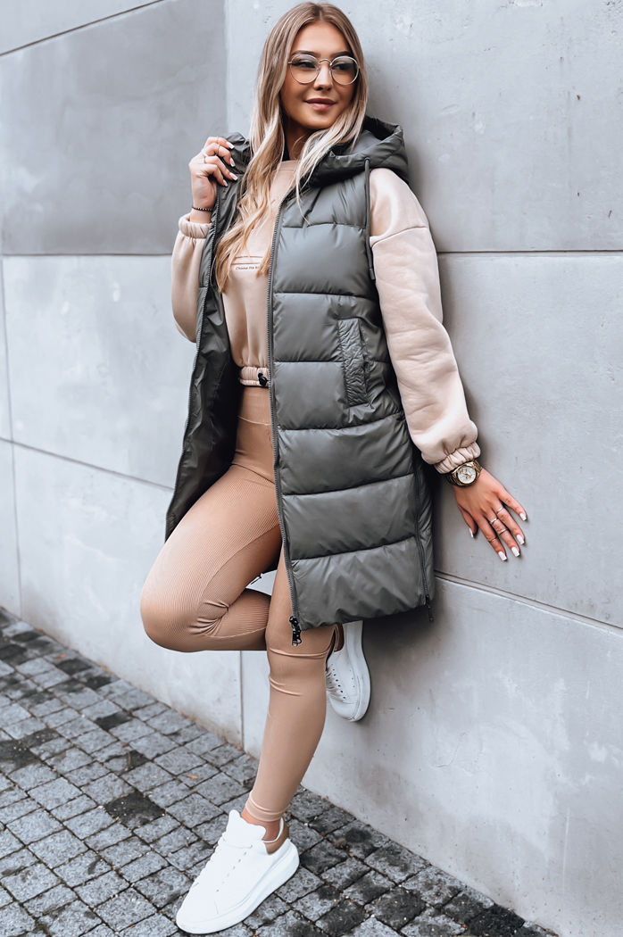 Kamizelka damska długa pikowana FAR AWAY ciemnoszara Dstreet TY3832