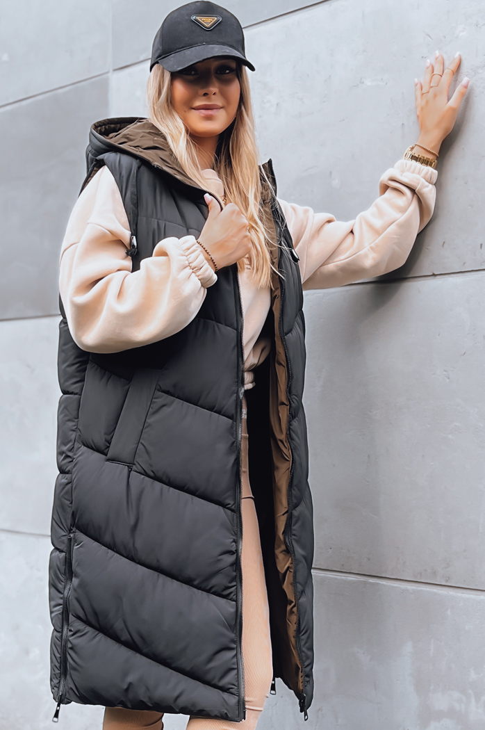 Kamizelka damska długa pikowana GERIAT czarna Dstreet TY3838