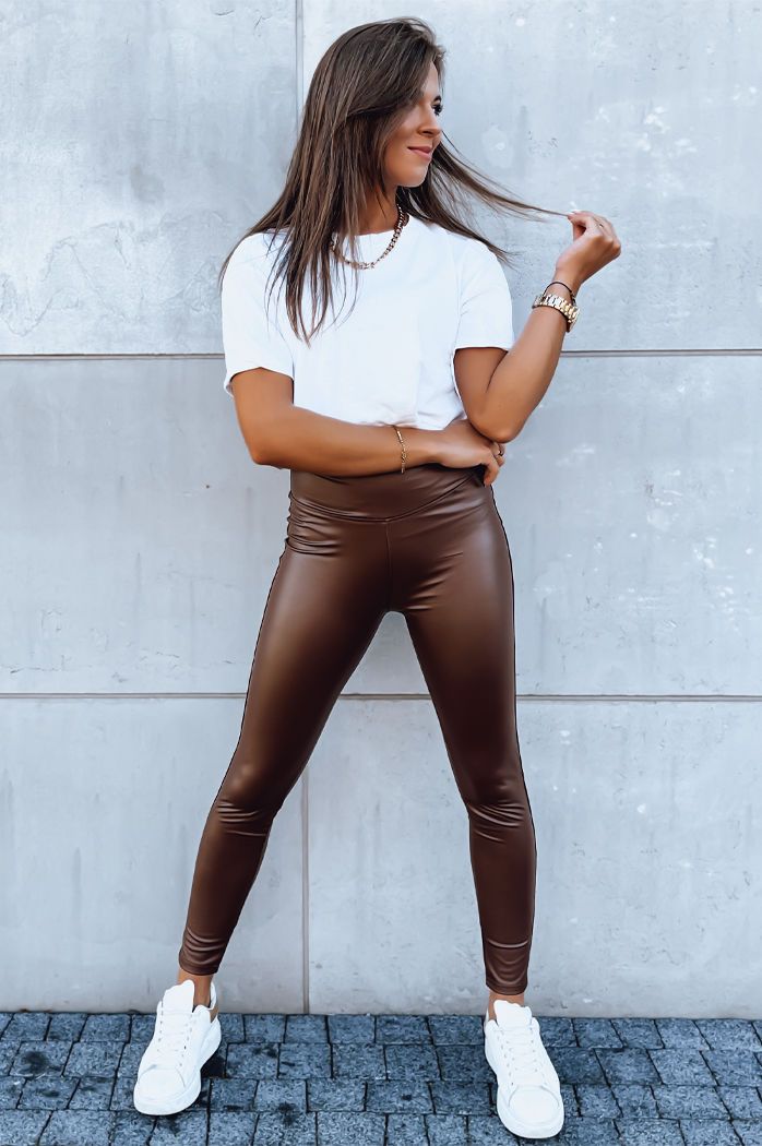 Legginsy damskie woskowane JEWELS brązowe Dstreet UY1702