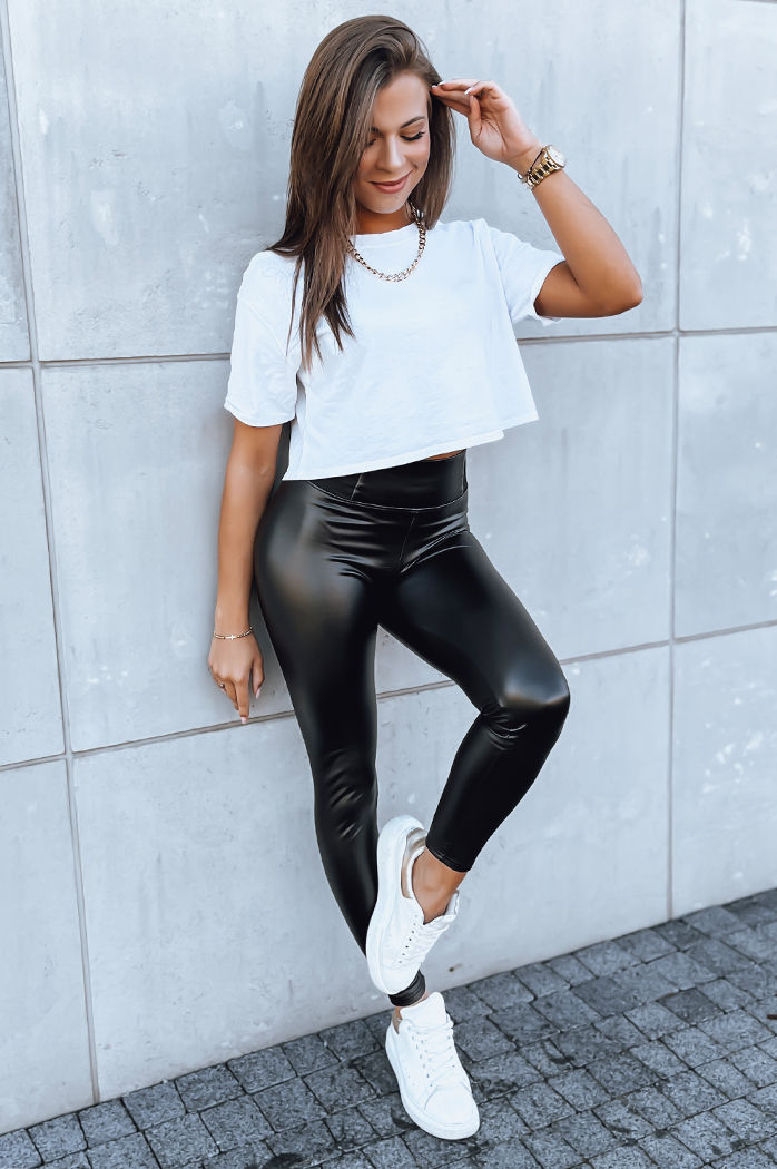 Legginsy damskie woskowane ESTATE czarne Dstreet UY1704