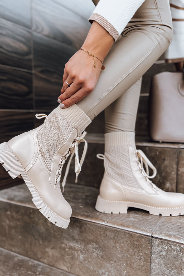 Botki damskie HOLLYHOCK jasnobeżowe Dstreet ZY0370