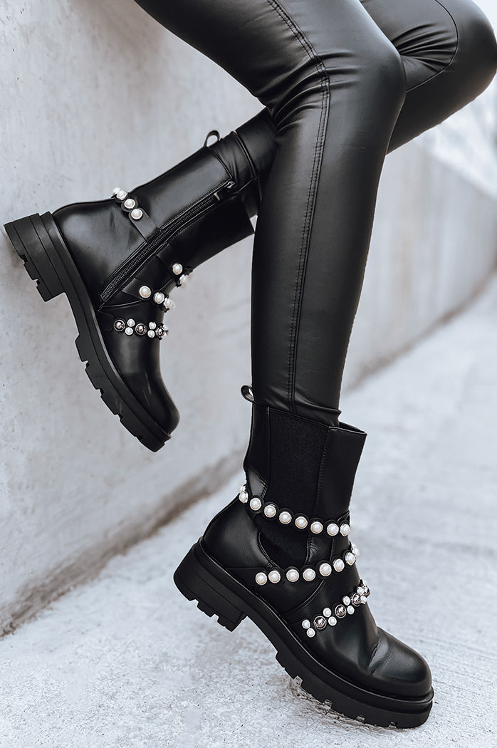 Botki damskie z perłami CALLA czarne Dstreet ZY0396