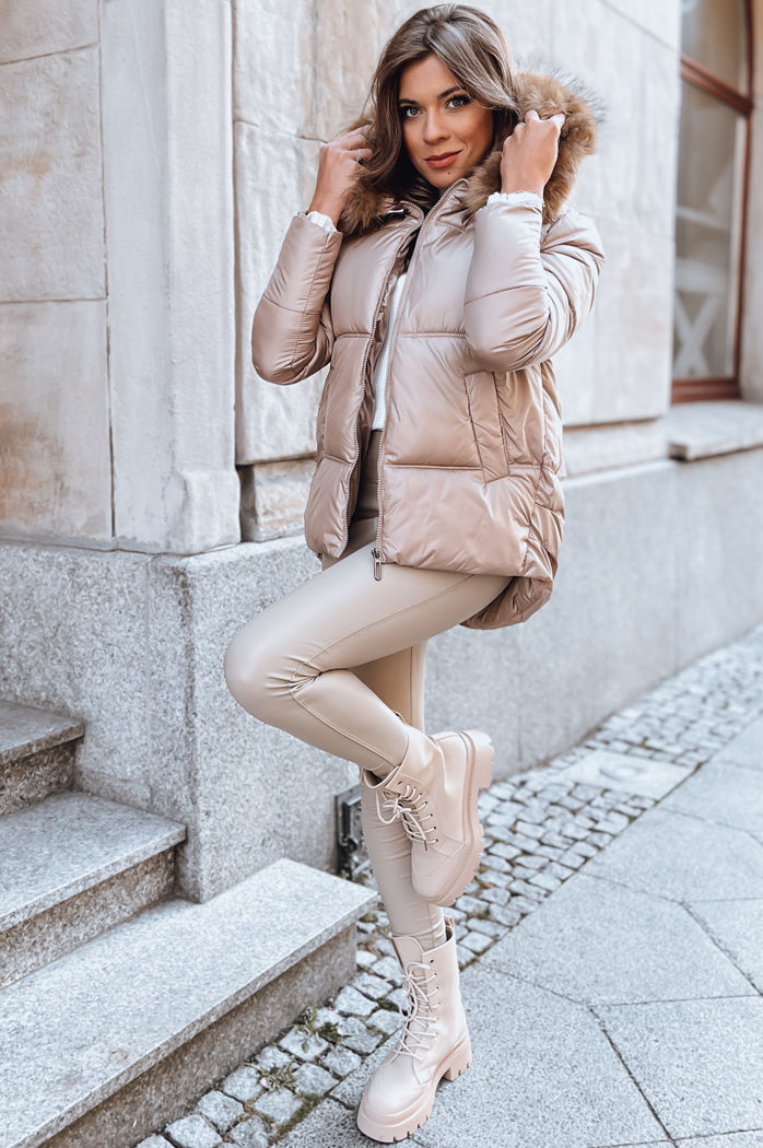 Kurtka zimowa damska pikowana SPARKLE jasnobeżowa Dstreet TY3948