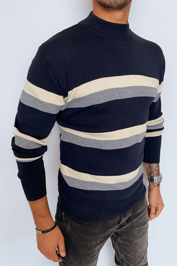 Sweter męski półgolf w paski granatowy Dstreet WX2126