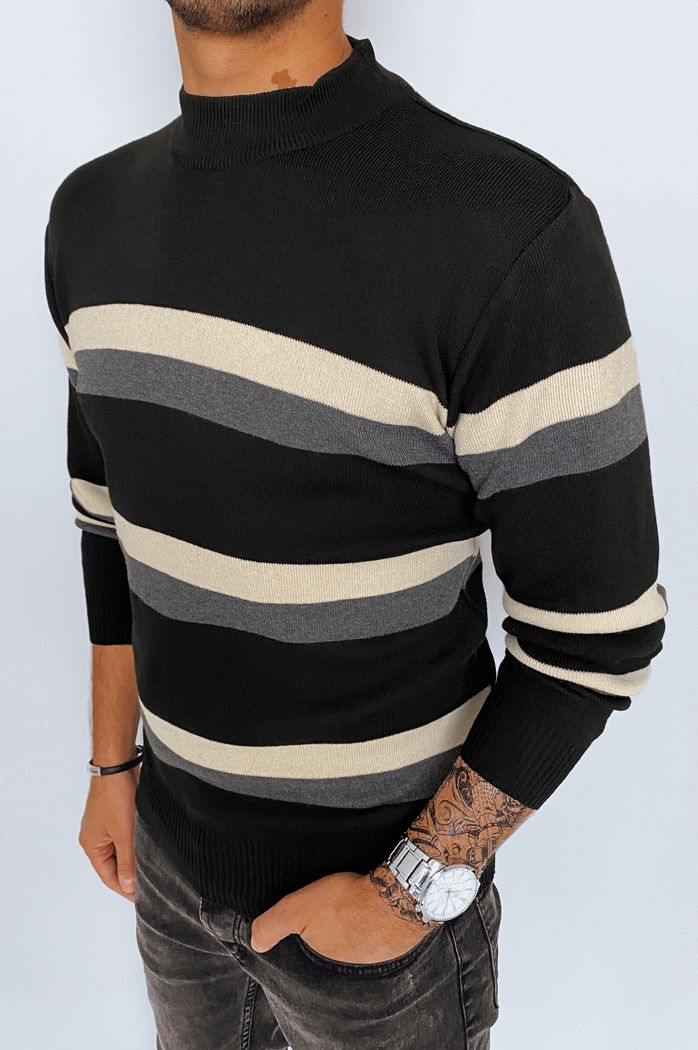 Sweter męski półgolf w paski czarny Dstreet WX2127