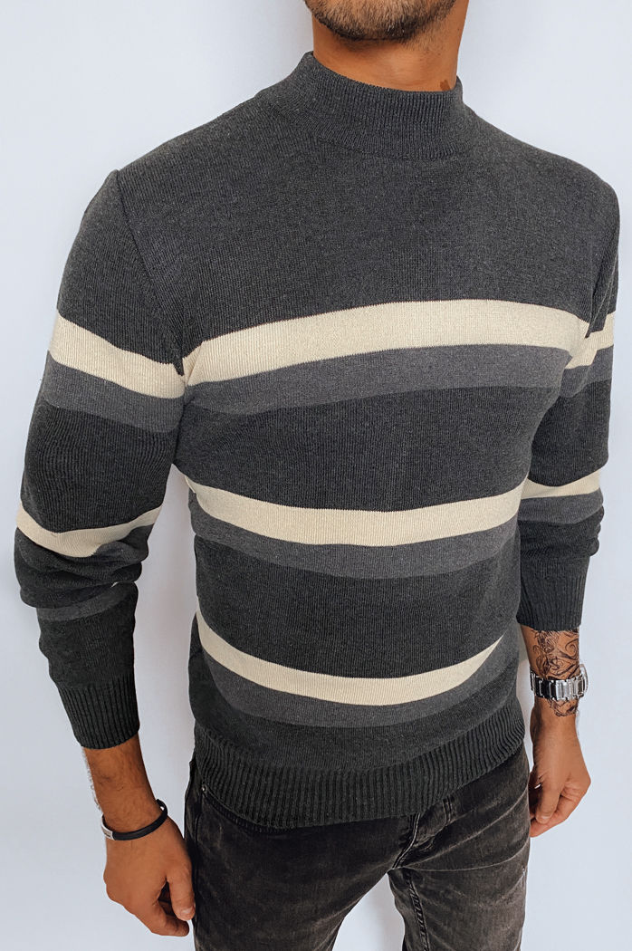 Sweter męski półgolf w paski ciemnoszary Dstreet WX2128
