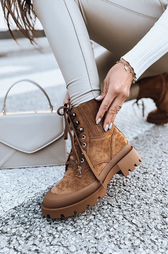 Botki damskie LOVED kamelowe Dstreet ZY0406