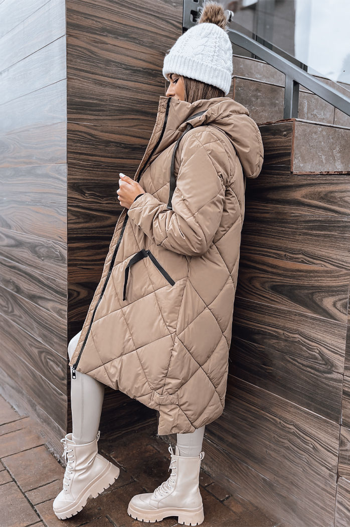 Kurtka damska zimowa oversize MELODY z kapturem beżowa Dstreet TY3990