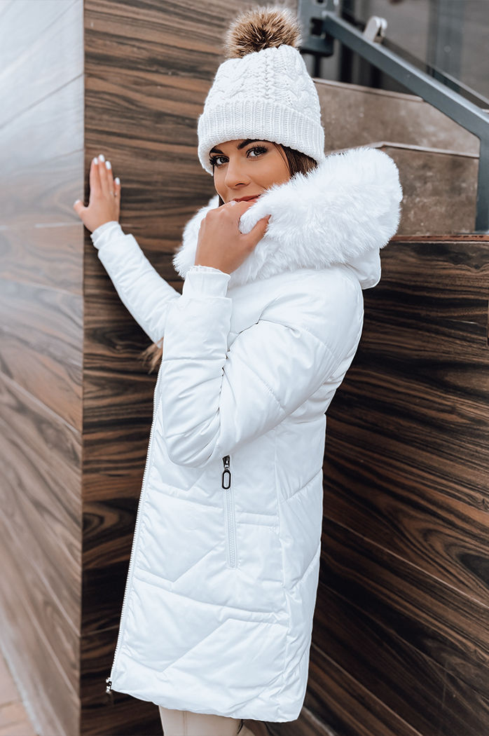 Kurtka damska pikowana z futerkiem biała Dstreet TY4028