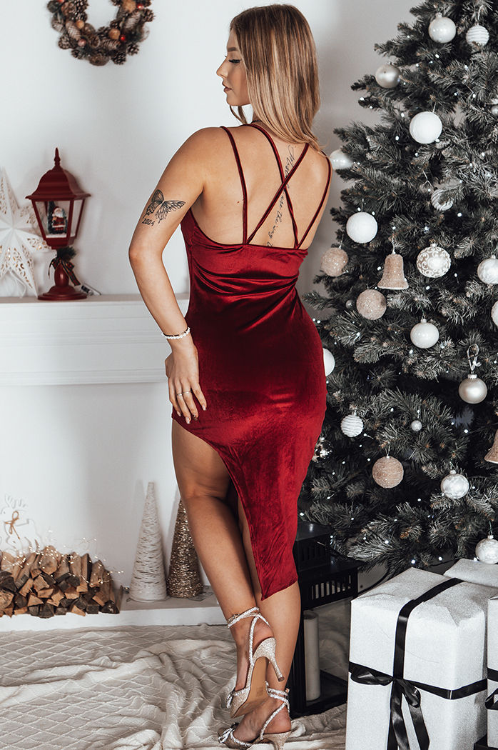 Sukienka welurowa KISSES bordowa Dstreet EY2387