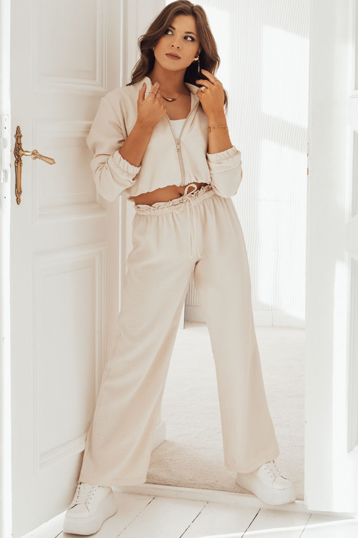 Spodnie damskie wide leg MADDIE jasnobeżowe Dstreet UY1832