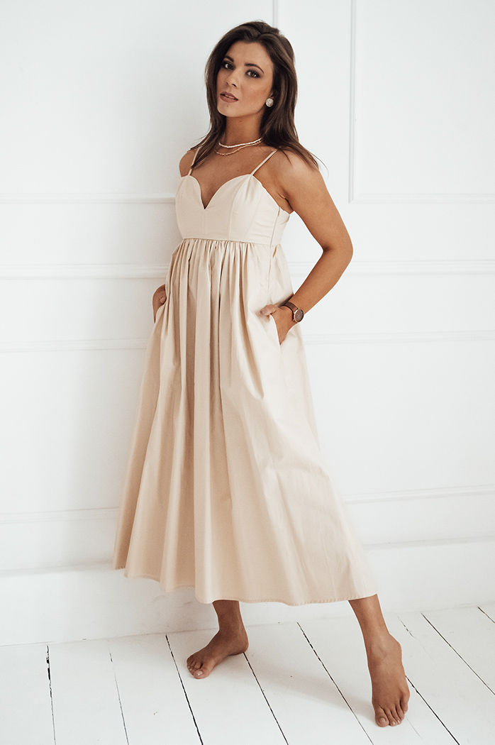 Sukienka midi ELIENE jasnobeżowa Dstreet EY2443