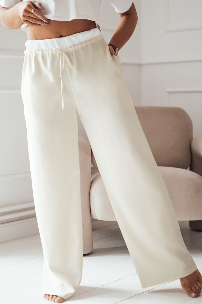 Spodnie damskie wide leg THAMI ecru Dstreet UY1848