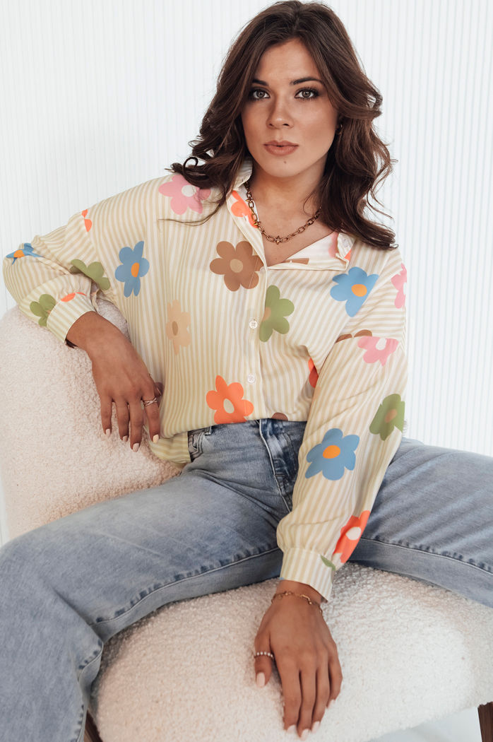 Koszula damska oversize PLANTINA beżowa Dstreet DY0401