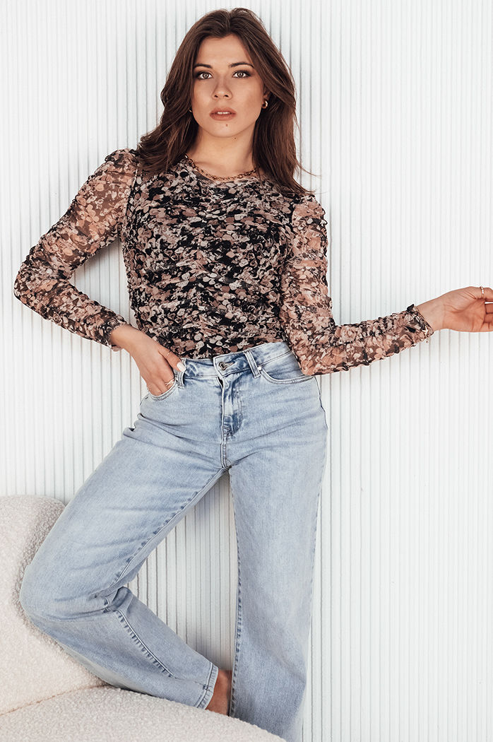 Bluzka damska RUFFI brązowo-czarna Dstreet RY2357