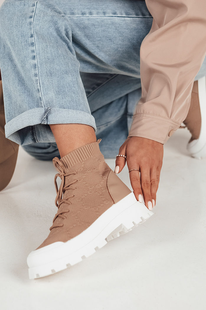 Buty damskie skarpetkowe FRELLA beżowe Dstreet ZY0473