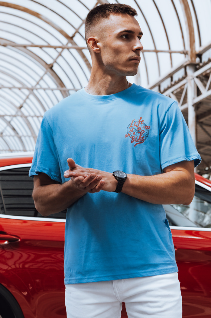 Koszulka męska z nadrukiem jasnoniebieska Dstreet RX5492