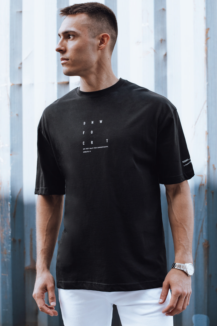 T-shirt męski z nadrukiem czarny Dstreet RX5506