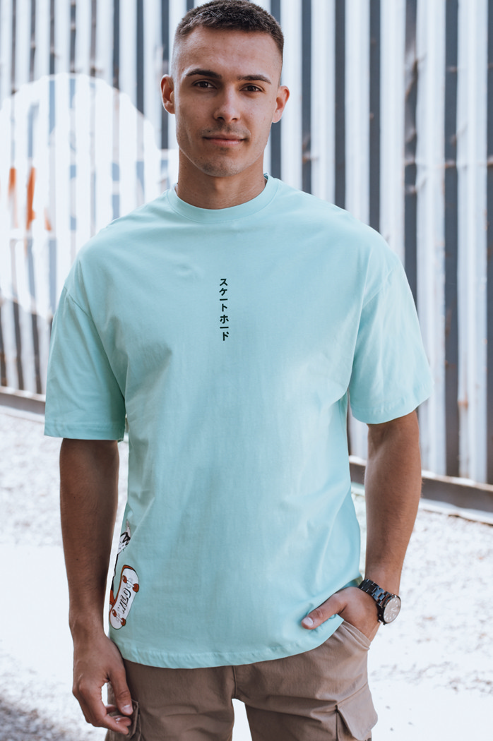 T-shirt męski z nadrukiem turkusowy Dstreet RX5509