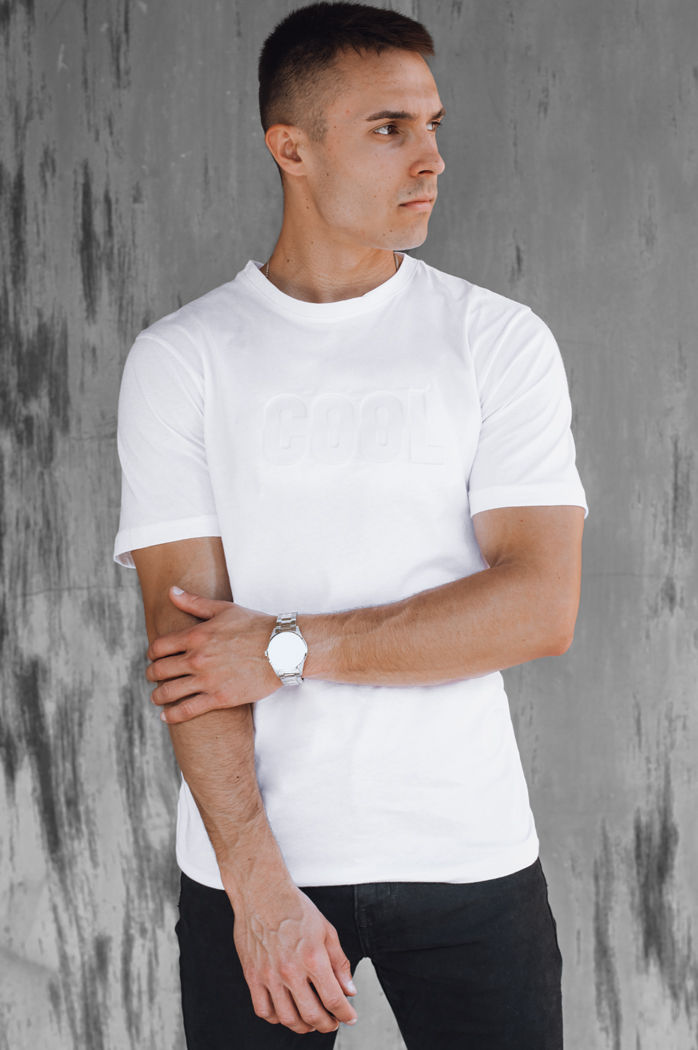 T-shirt męski z nadrukiem biały Dstreet RX5512