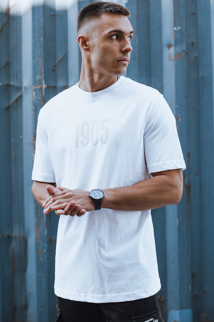 T-shirt męski z nadrukiem biały Dstreet RX5519