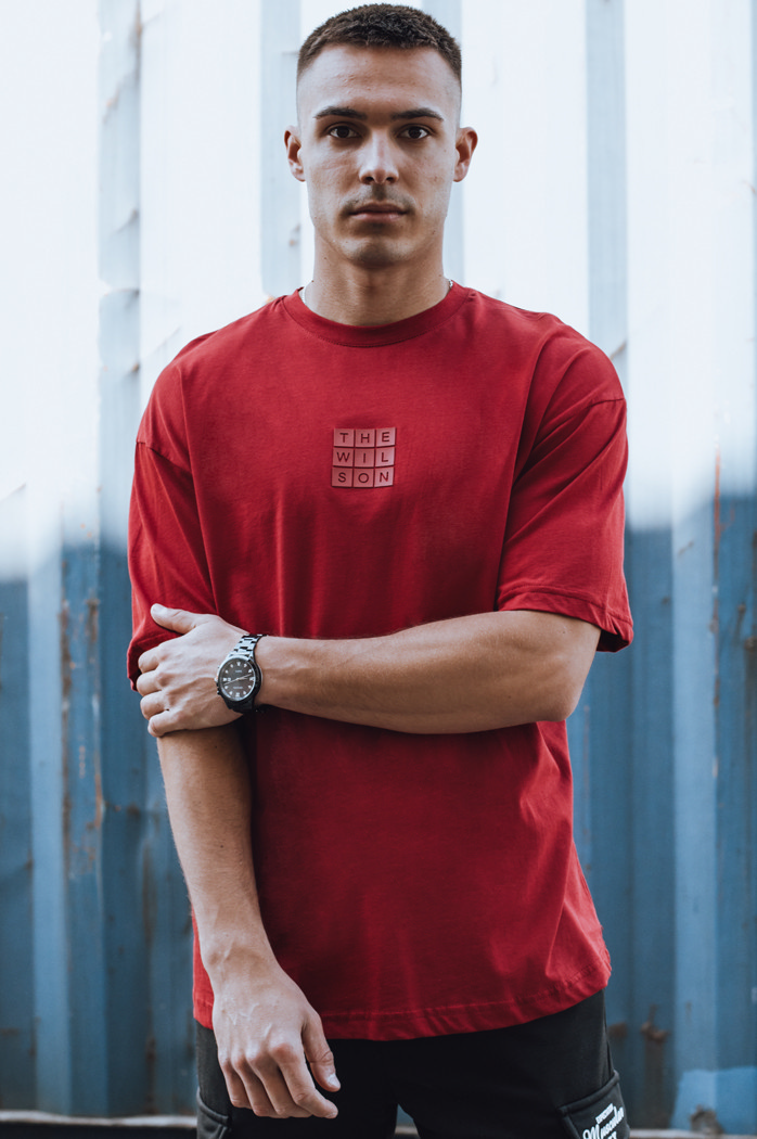 T-shirt męski z nadrukiem bordowy Dstreet RX5522
