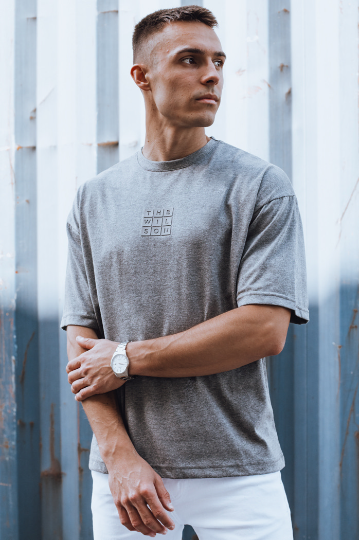 T-shirt męski z nadrukiem ciemnoszary Dstreet RX5523