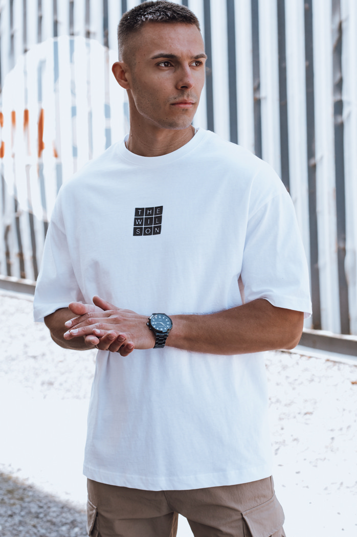 T-shirt męski z nadrukiem biały Dstreet RX5524
