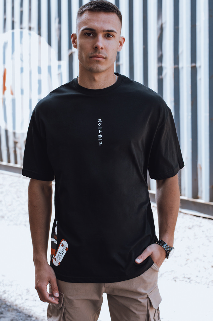 T-shirt męski z nadrukiem czarny Dstreet RX5531