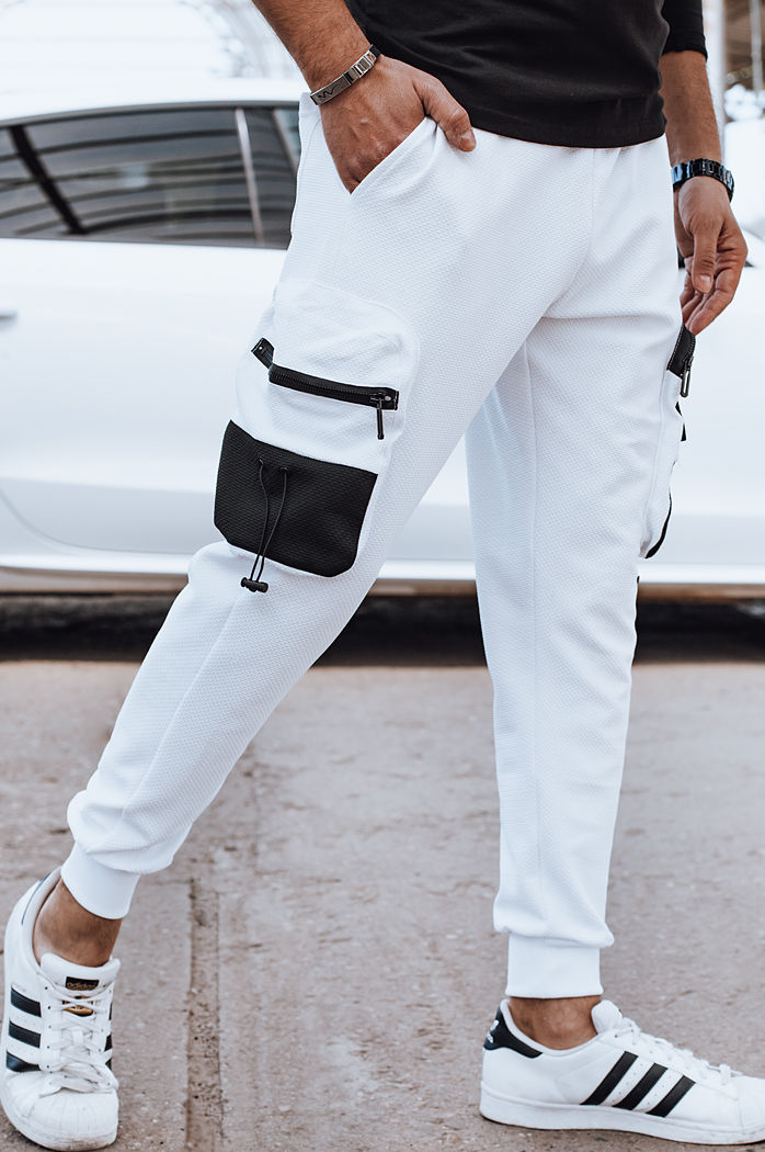 Spodnie męskie dresowe bojówki białe Dstreet UX4370