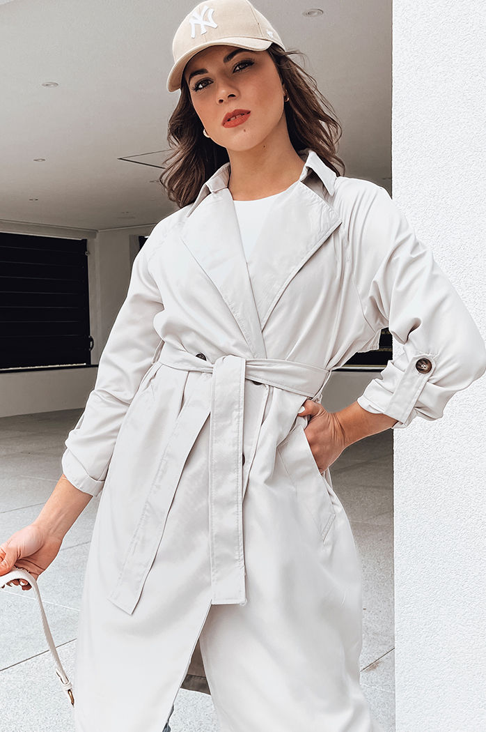 Trencz damski długi BINCIA jasnoszara Dstreet TY4338