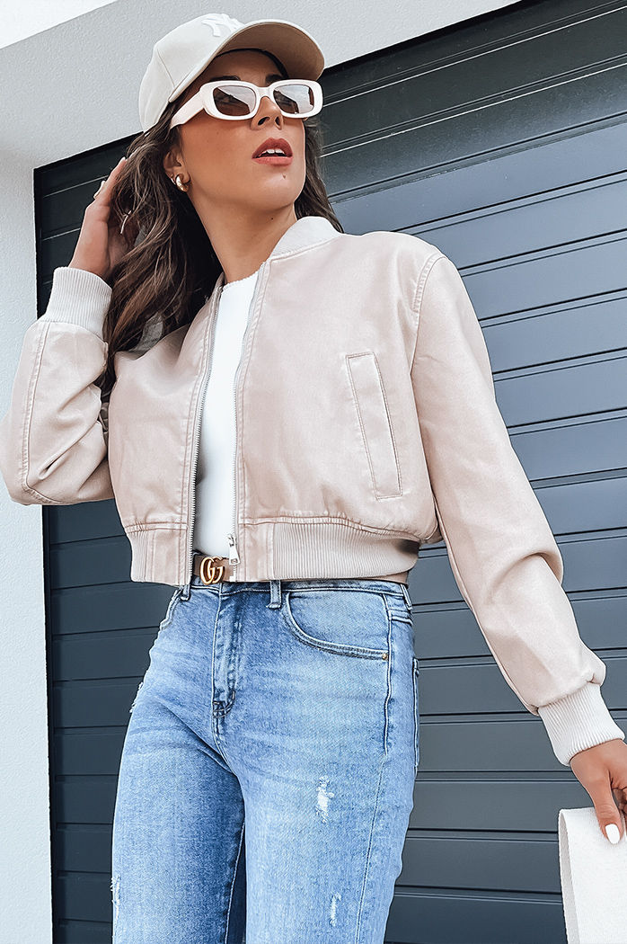 Kurtka damska skórzana bomberka SANTOL beżowa Dstreet TY4339