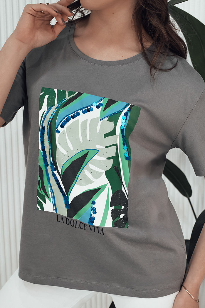 T-shirt damski z nadrukiem MUYUMBA grafitowy Dstreet RY2619
