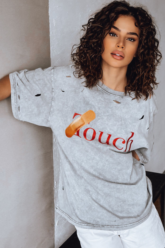 T-shirt damski TOUCH jasnoszary Dstreet RY2629