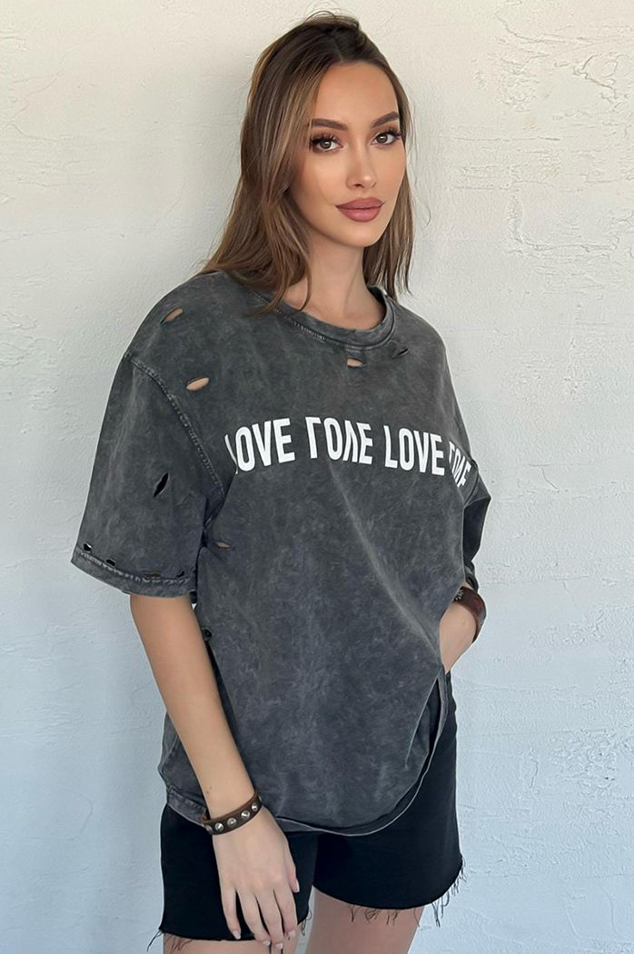 T-shirt damski z nadrukiem BONGANIR grafitowy Dstreet RY2636