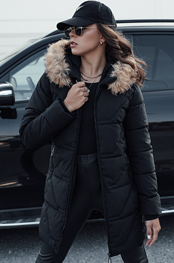 Kurtka damska pikowana z futerkiem czarna Dstreet TY4577