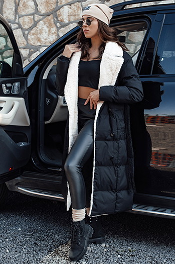 Kurtka damska zimowa BALLMODA długa z futerkiem czarna Dstreet TY4586