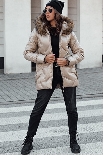 Kurtka damska CLASSIQ zimowa pikowana z kapturem kamelowa Dstreet TY4625