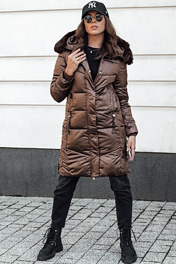 Kurtka zimowa damska pikowana z kapturem brązowa ULTRAWAY Dstreet TY4627