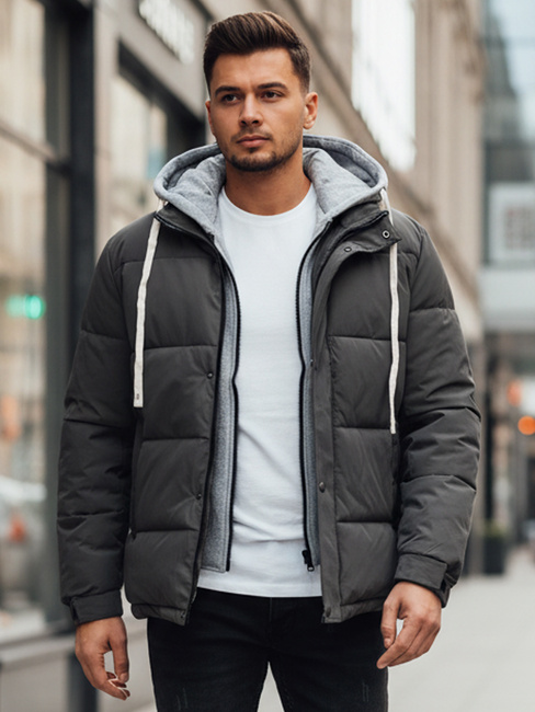 Kurtka męska zimowa pikowana z kapturem ciemnoszara Dstreet TX5103