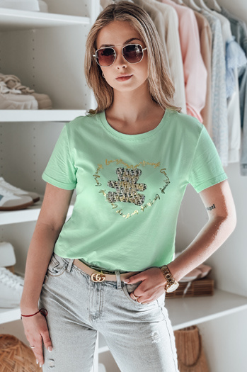 T-shirt damski z misiem TEDDYCAP miętowy Dstreet RY2747