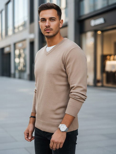 Sweter męski w serek kamelowy Dstreet WX2318