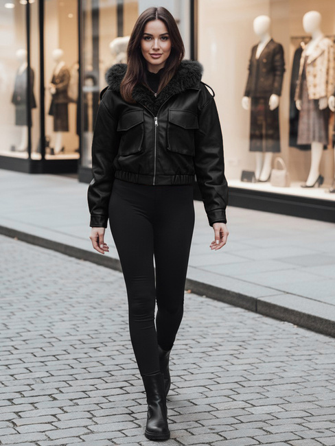 Kurtka skórzana damska z futerkiem SOFTREBEL czarna Dstreet TY4762z