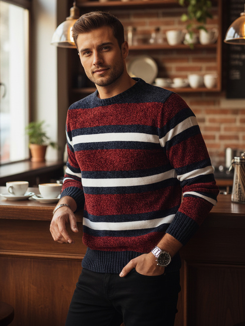 Sweter męski w paski czerwony Dstreet WX2264