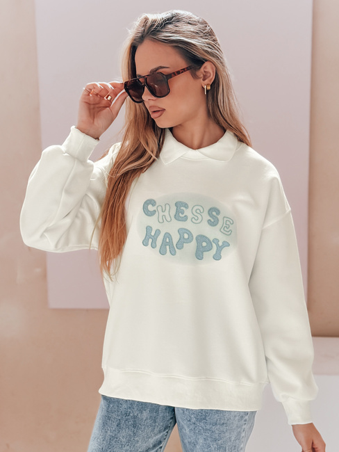 Bluza damska oversize z nadrukiem HAPIRES biała Dstreet BY1484