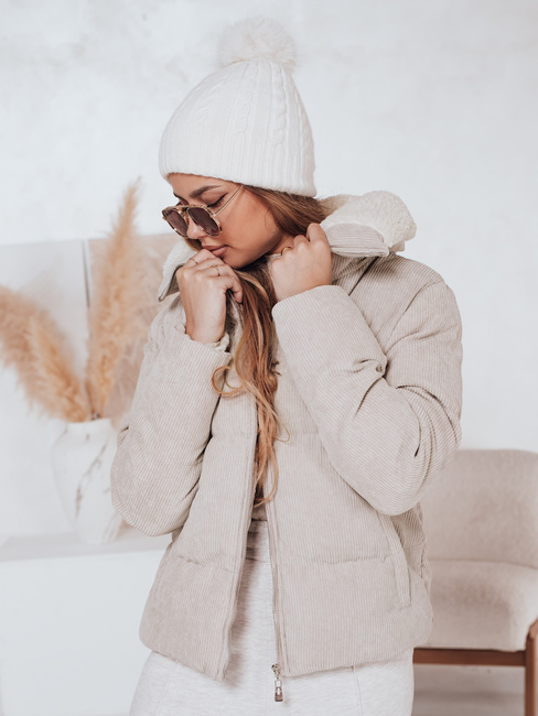 Kurtka damska zimowa sztruksowa TRENDYGLAM beżowa Dstreet TY4358