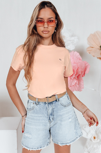 T-shirt damski prążkowany SMILE FOR YOU różowy Dstreet RY2907