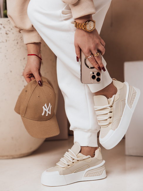 Sportowe sneakersy damskie na platformie KICKON beżowe Dstreet ZY0648