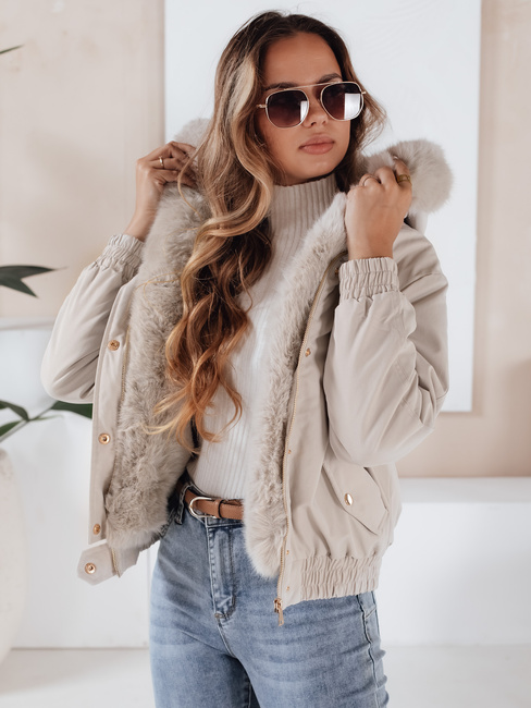 Kurtka damska zimowa VESSADA krótka z futerkiem jasnobeżowa Dstreet TY5062